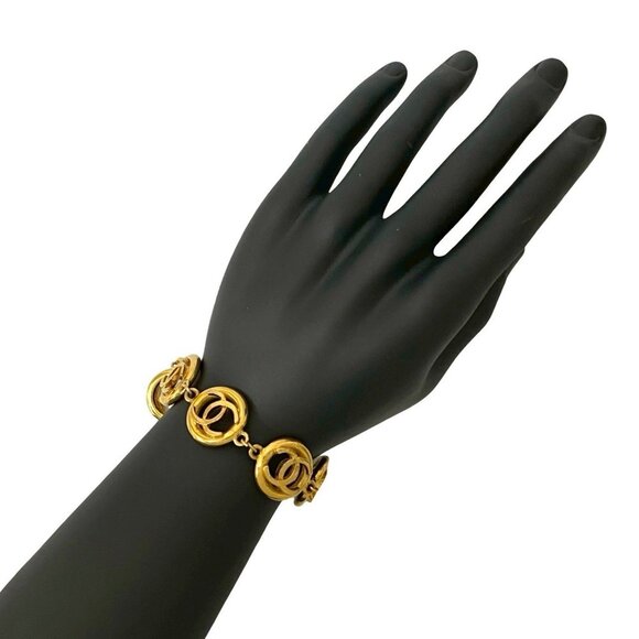 CHANEL Authentic Vintage Gold Logo Charm Bracelet